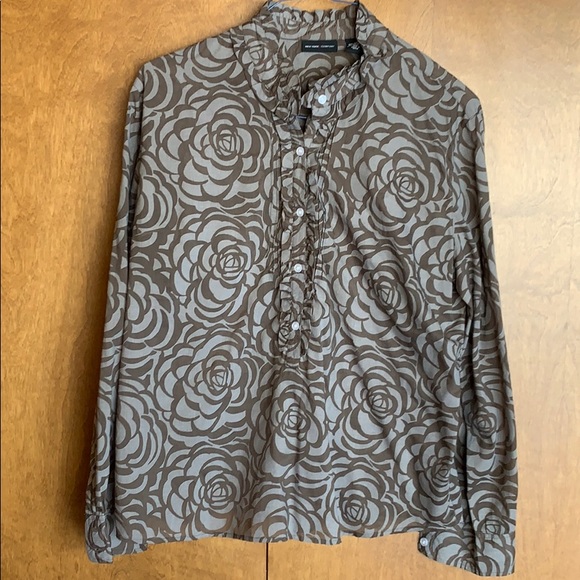 New York & Company Tops - EUC women’s brown floral print l/s blouse- size XL
